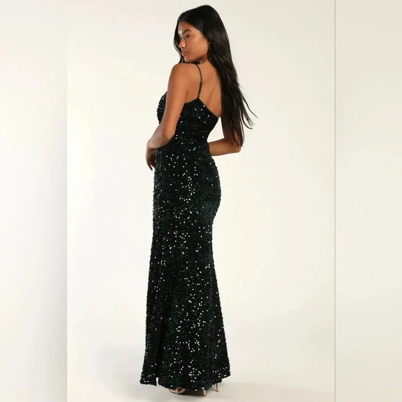Lulus Won the Lottery Emerald Green Sequin One-Shoulder Maxi Dress M Wedding - Picture 5 of 11